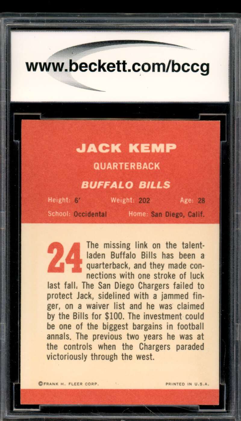 1963 Fleer #24 Jack Kemp Card BGS BCCG 9 Near Mint+ Image 2