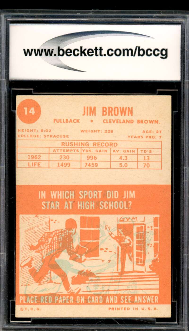 1963 Topps #14 Jim Brown Card BGS BCCG 8 Excellent+ Image 2