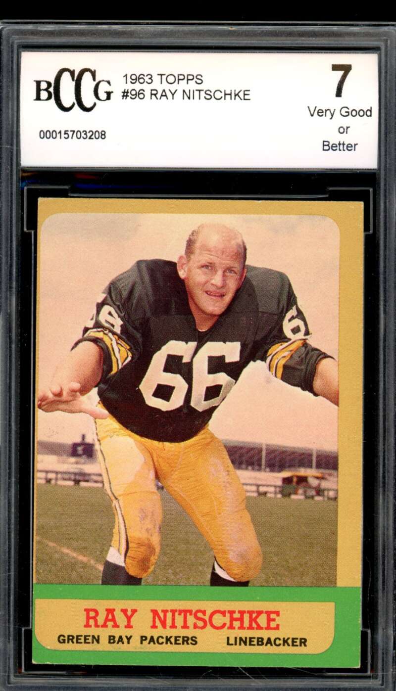 1963 Topps #96 Ray Nitschke Rookie Card BGS BCCG 7 Very Good+ Image 1