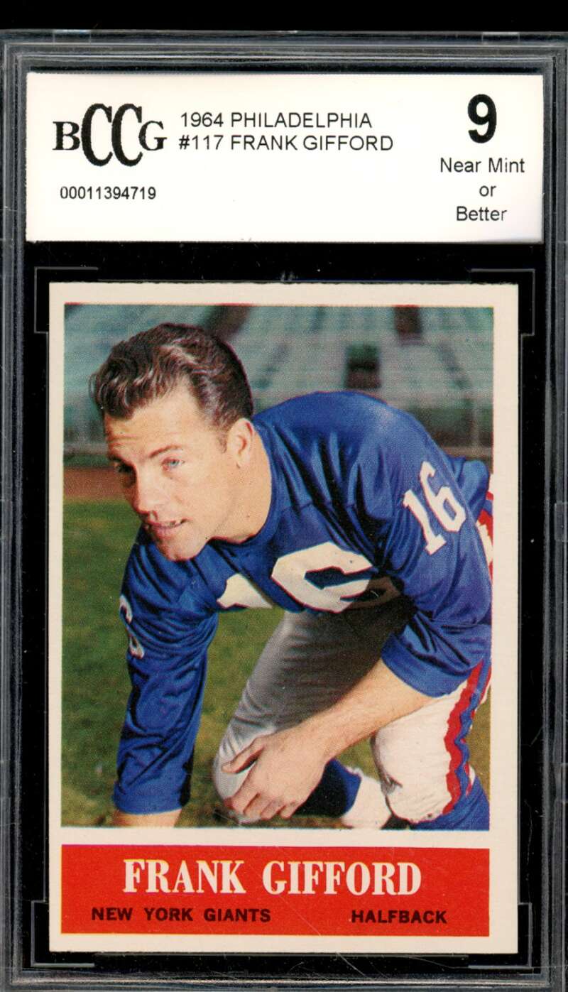 1964 Philadelphia #117 Frank Gifford Card BGS BCCG 9 Near Mint+ Image 1