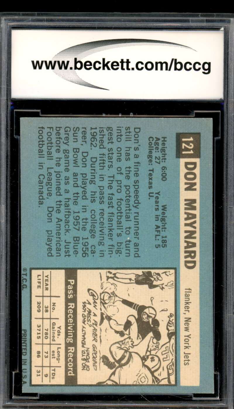 1964 Topps #121 Don Maynard Card BGS BCCG 8 Excellent+ Image 2