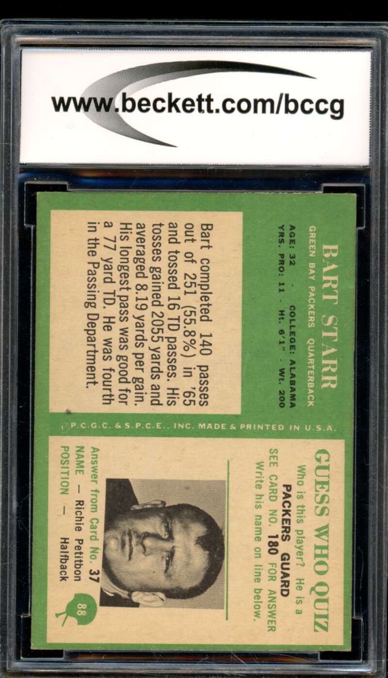 1966 Philadelphia #88 Bart Starr Card BGS BCCG 8 Excellent+ Image 2