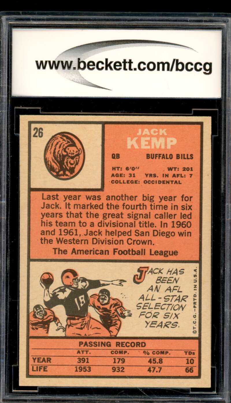 1966 Topps #26 Jack Kemp Card BGS BCCG 9 Near Mint+ Image 2