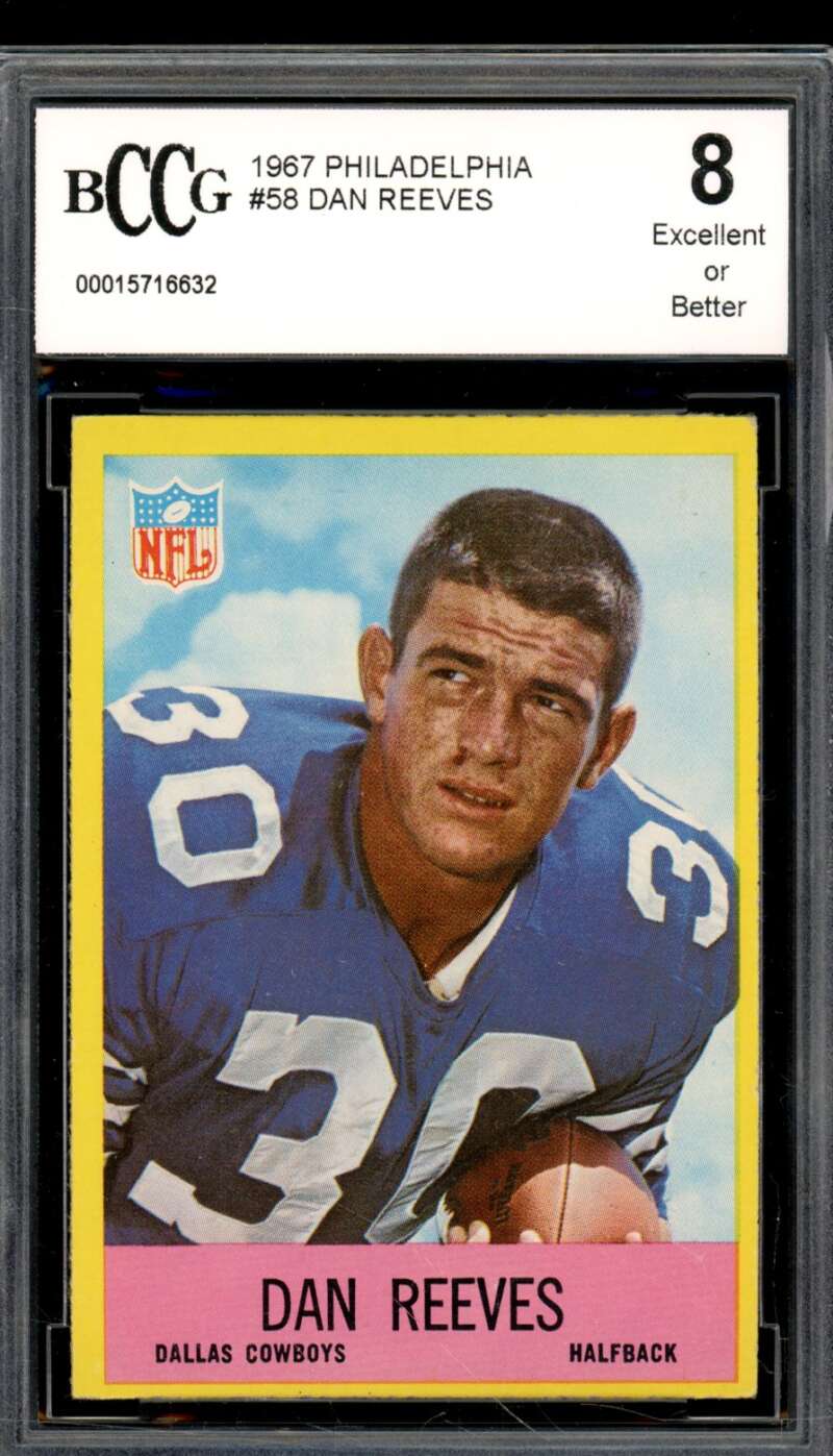 1967 Philadelphia #58 Dan Reeves Rookie Card BGS BCCG 8 Excellent+ Image 1