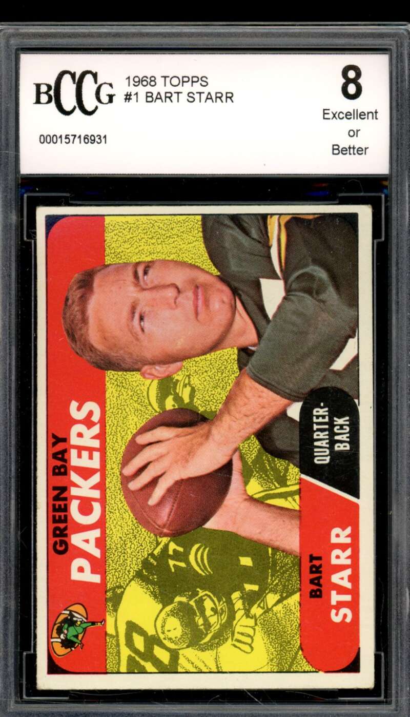 1968 Topps #1 Bart Starr Card BGS BCCG 8 Excellent+ Image 1