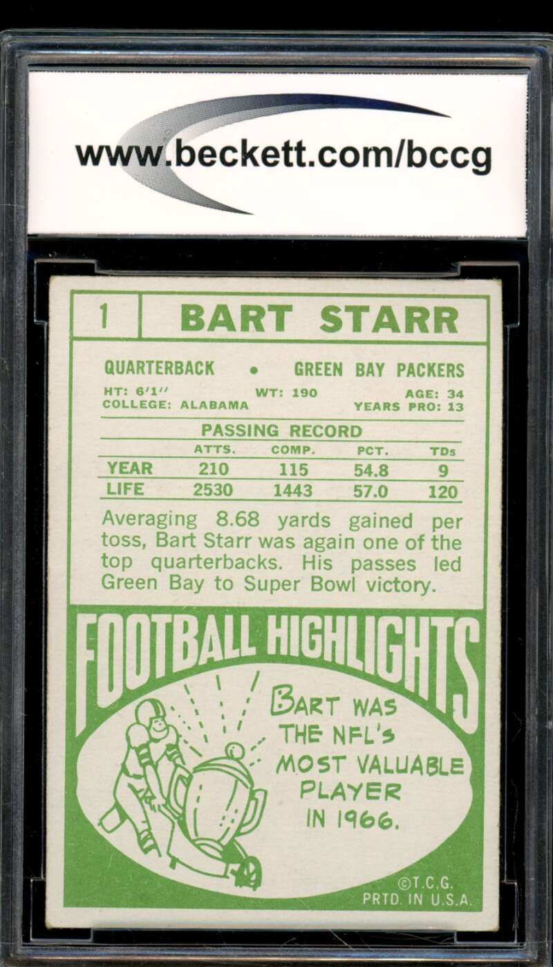 1968 Topps #1 Bart Starr Card BGS BCCG 8 Excellent+ Image 2