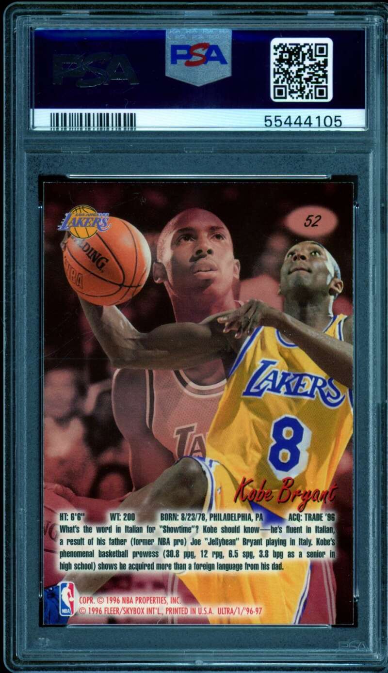 Kobe Bryant Rookie Card 1996-97 Ultra #52 PSA 9 Image 2