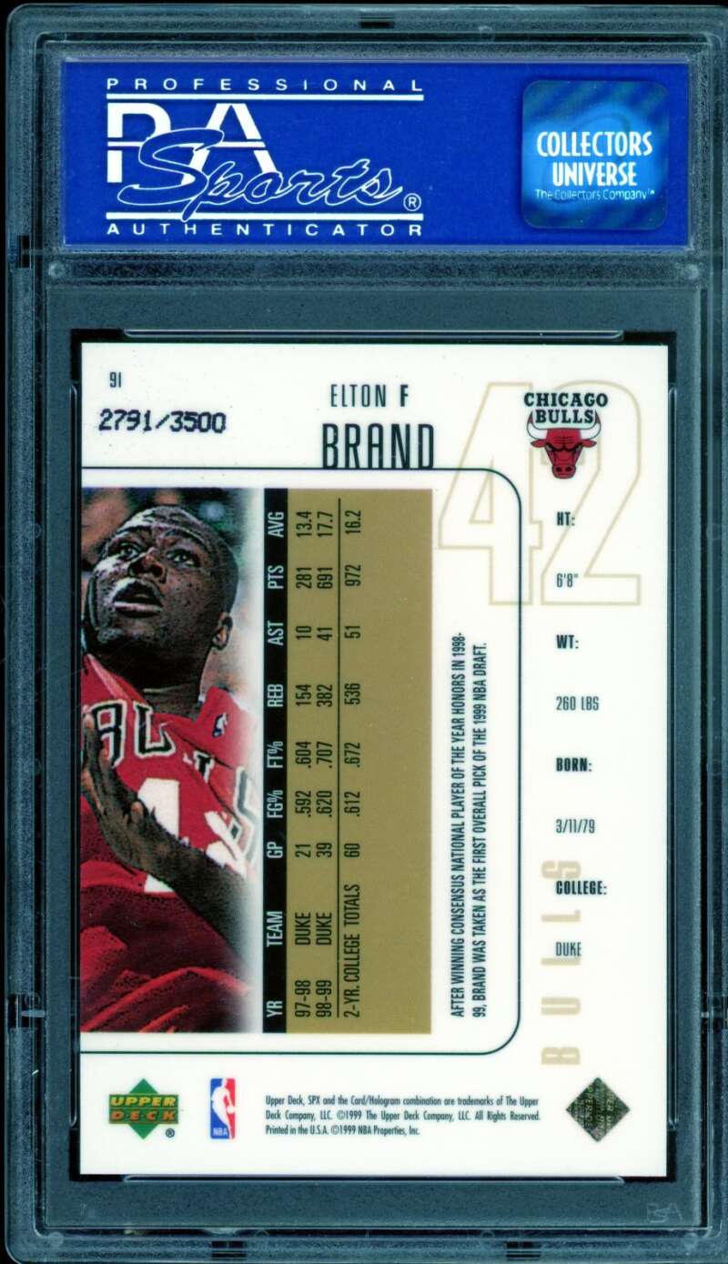 Elton Brand Rookie Card 1999-00 SPx #91 PSA 9 Image 2