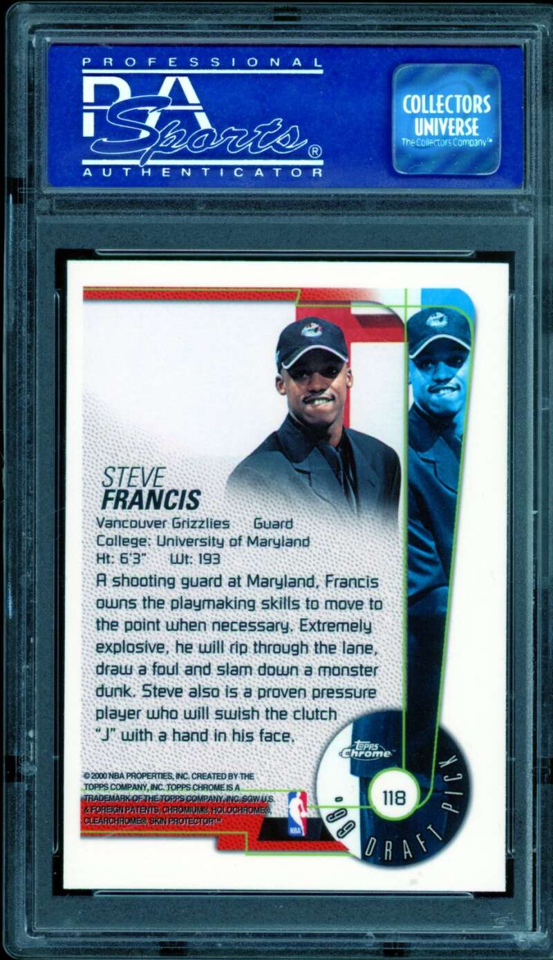 Steve Francis Rookie Card 1999-00 Topps Chrome #118 PSA 9 Image 2