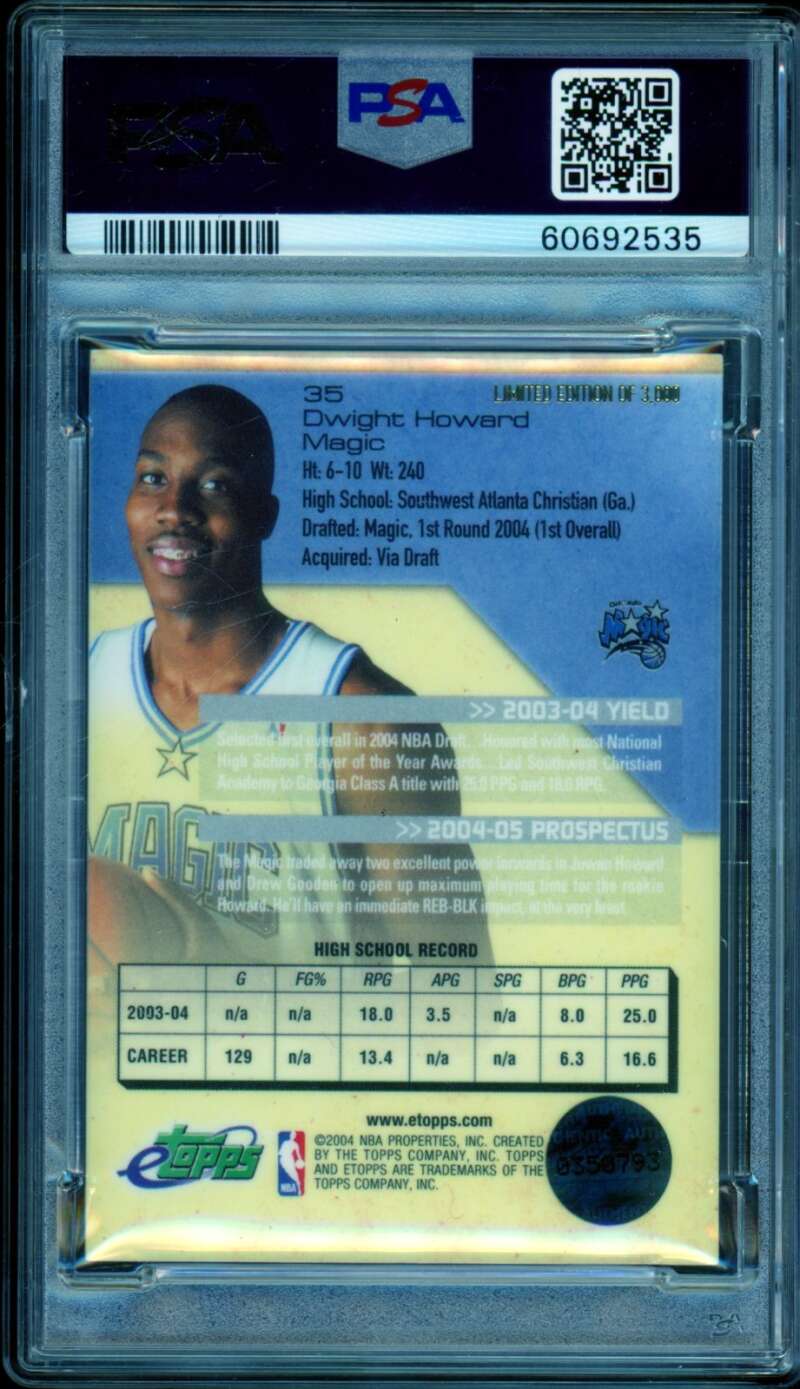 Dwight Howard Rookie Card 2004 Etopps #35 PSA 9 Image 2