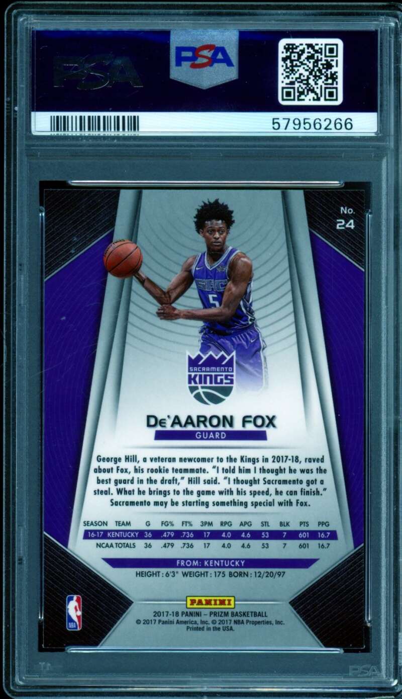 De'Aaron Fox Rookie Card 2017-18 Panini Prizm #24 PSA 9 (holder scratches) Image 2
