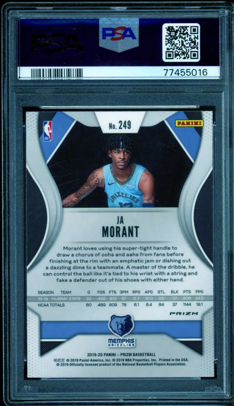 Ja Morant Rookie Card 2019-20 Panini Prizm Red White Blue #249 PSA 9 Image 2