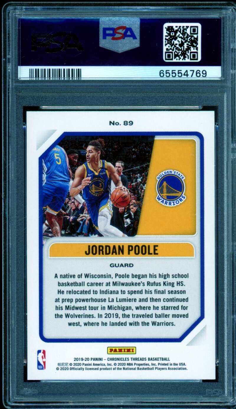 Jordan Poole Rookie Card 2019-20 Panini Chronicles #89 PSA 10 Image 2