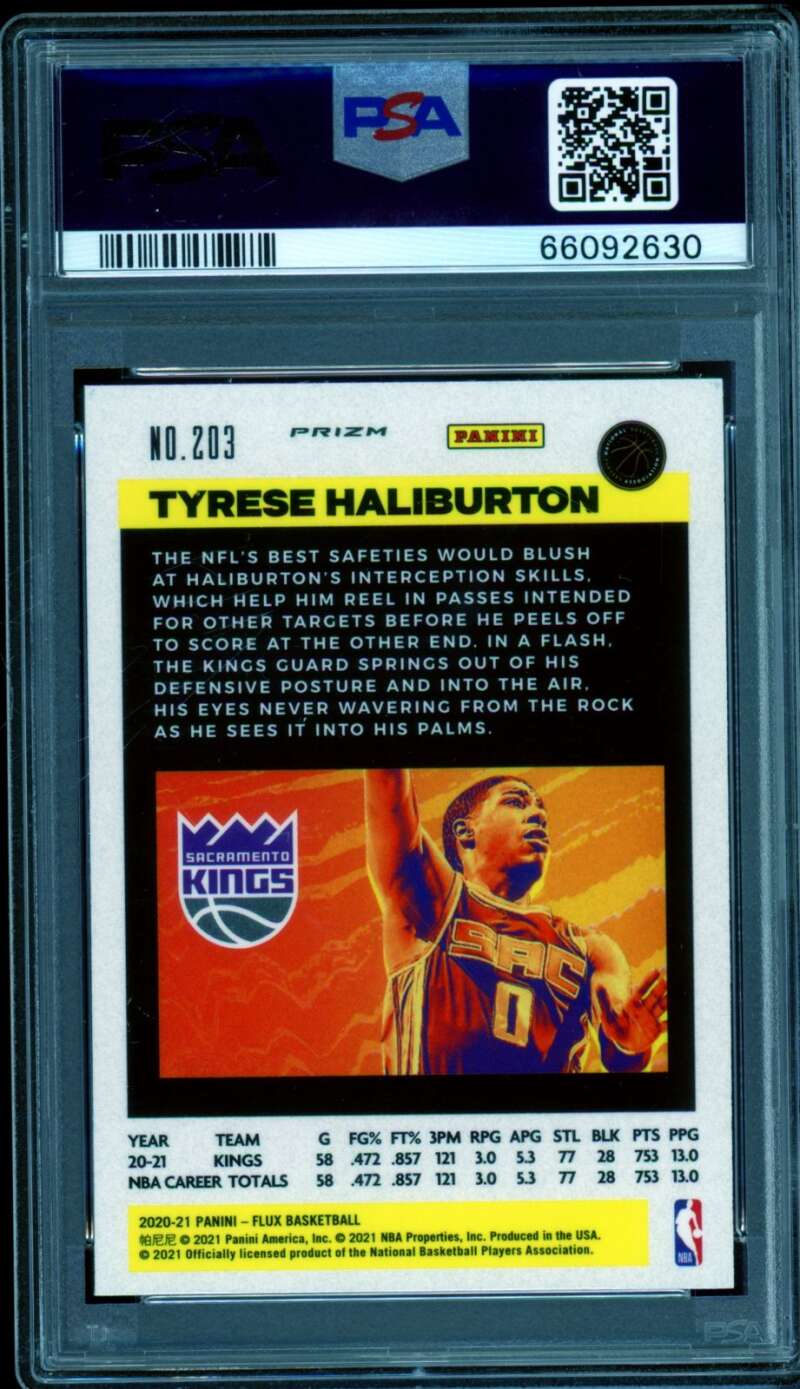 Tyrese Haliburton Rookie Card 2020-21 Panini Flux Light Blue #203 PSA 9 Image 2