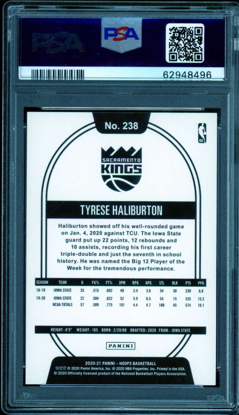 Tyrese Haliburton Rookie Card 2020-21 Panini Hoops Purple #238 PSA 9 Image 2