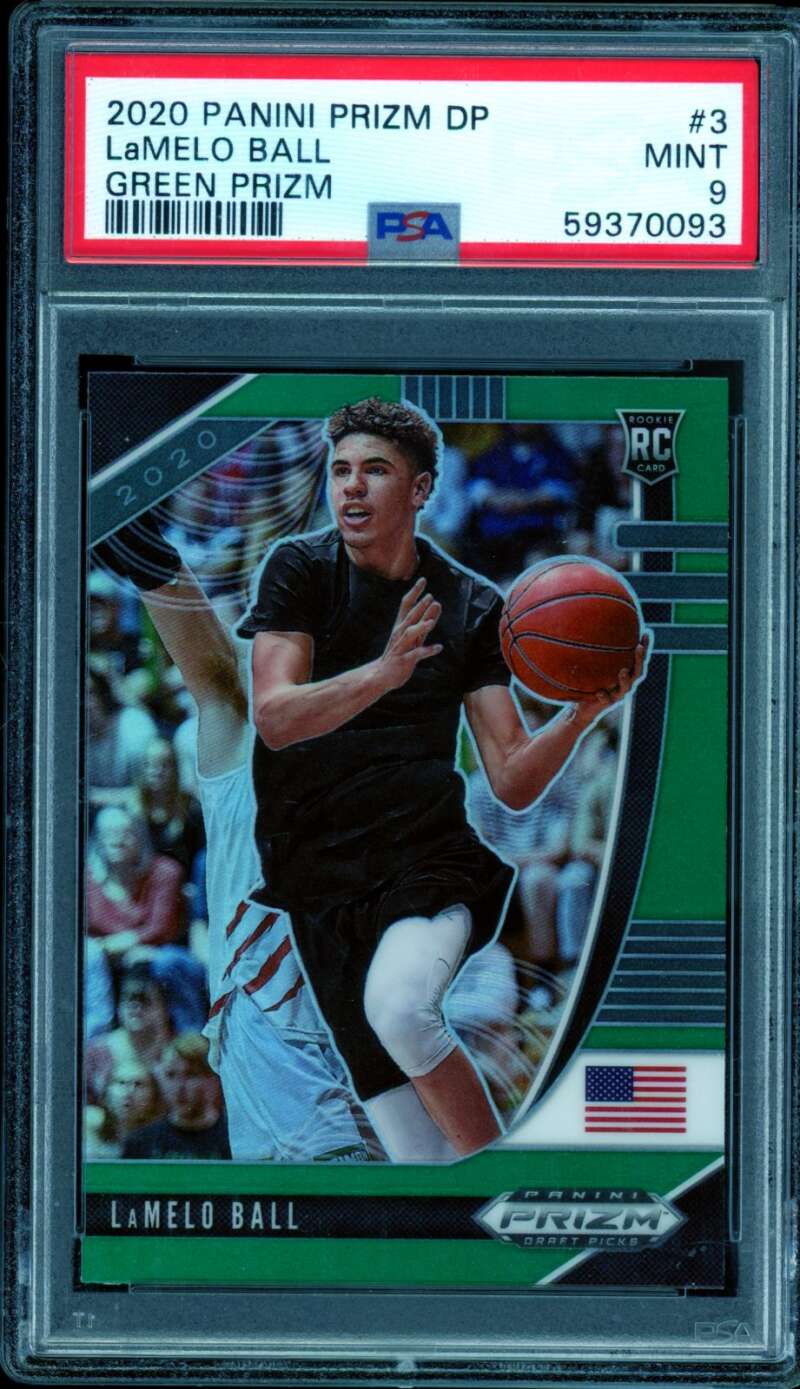 LaMelo Ball Rookie Card 2020-21 Panini Prizm DP Green #3 PSA 9 Image 1