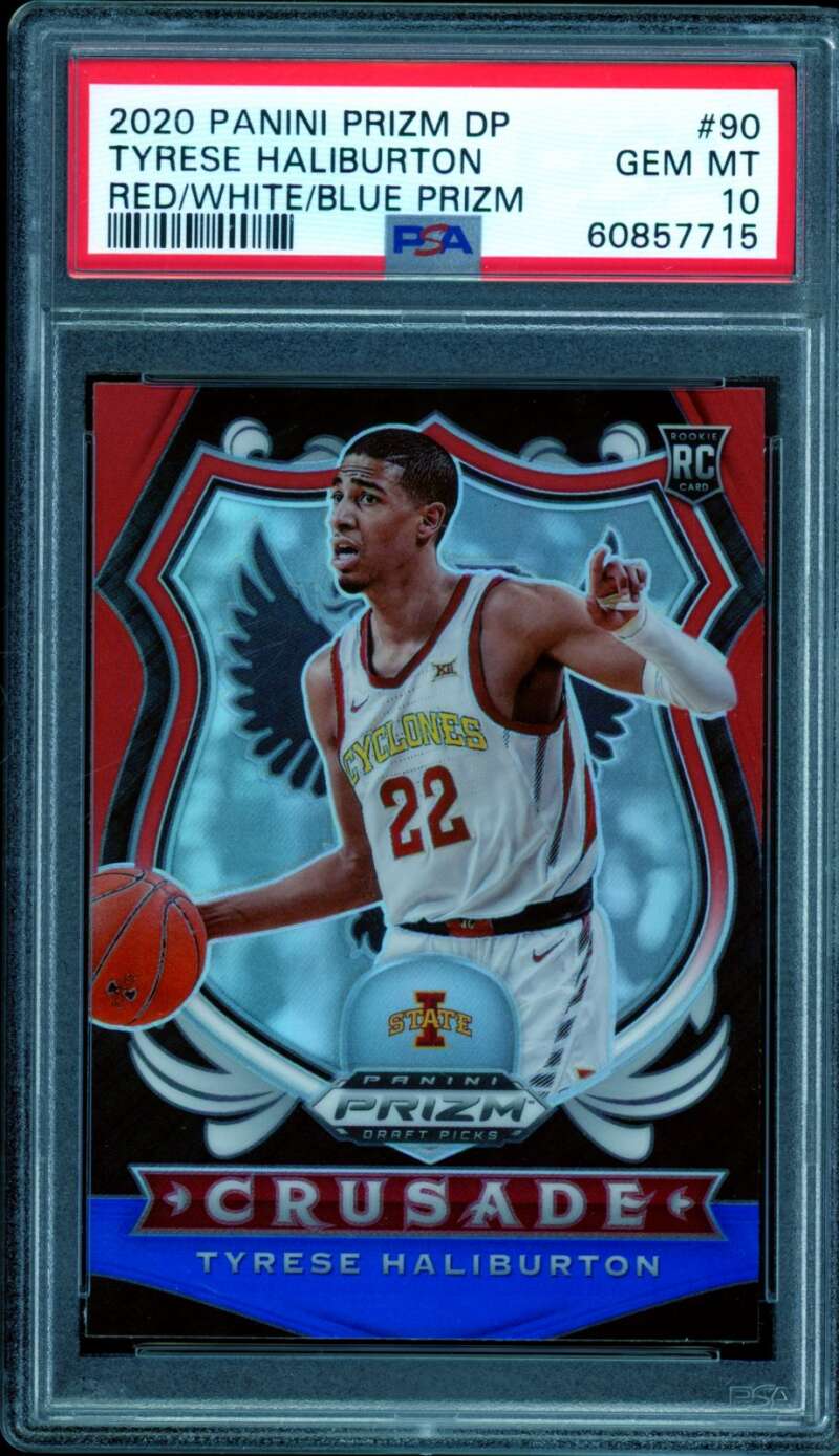 Tyrese Haliburton Rookie Card 2020-21 Panini Prizm DP Red White Blue #90 PSA 10 Image 1