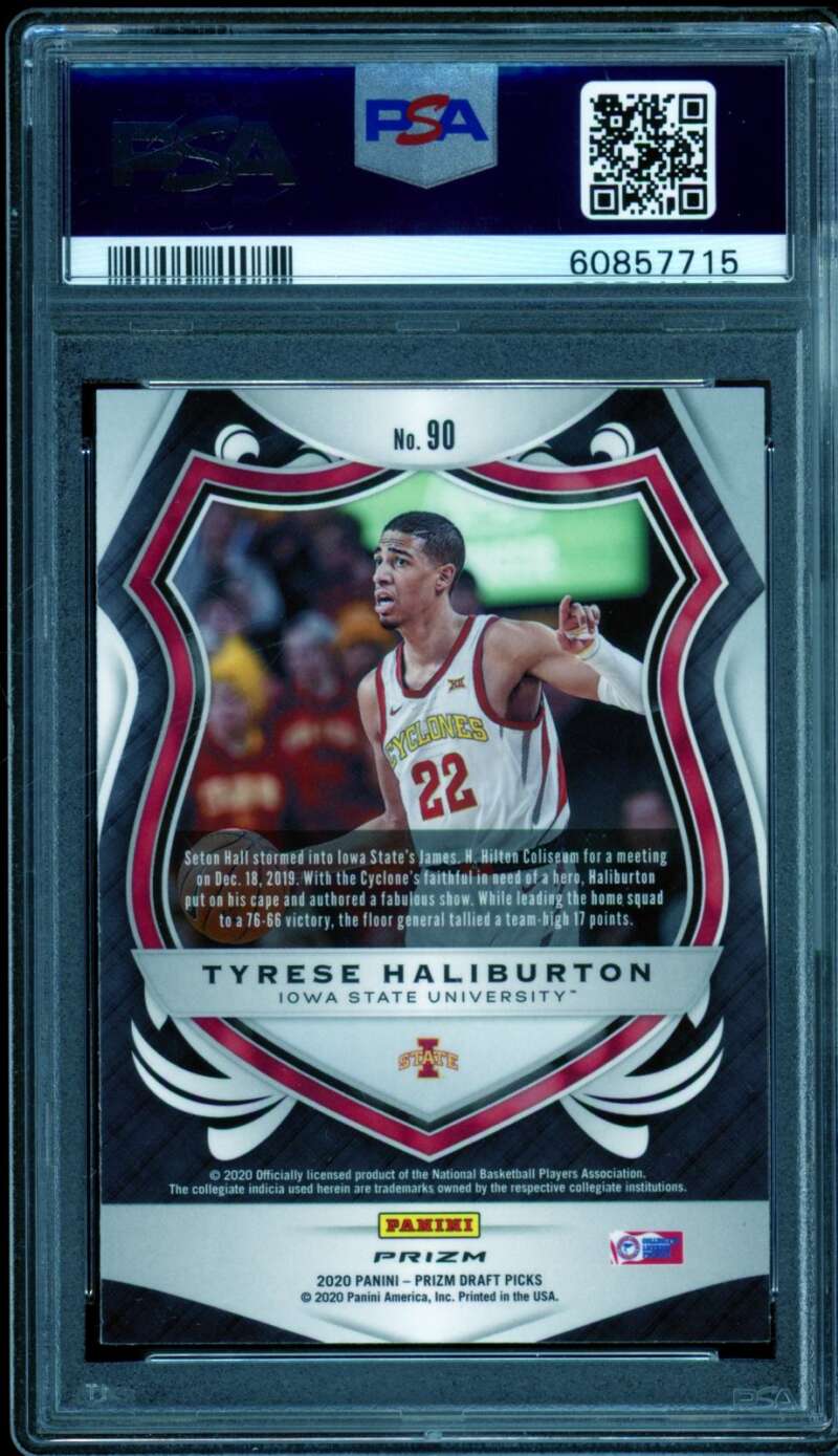 Tyrese Haliburton Rookie Card 2020-21 Panini Prizm DP Red White Blue #90 PSA 10 Image 2