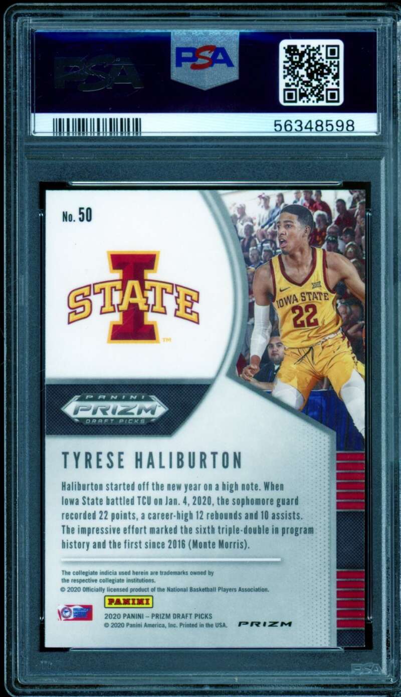 Tyrese Haliburton Rookie Card 2020-21 Panini Prizm DP Silver #50 PSA 10 Image 2