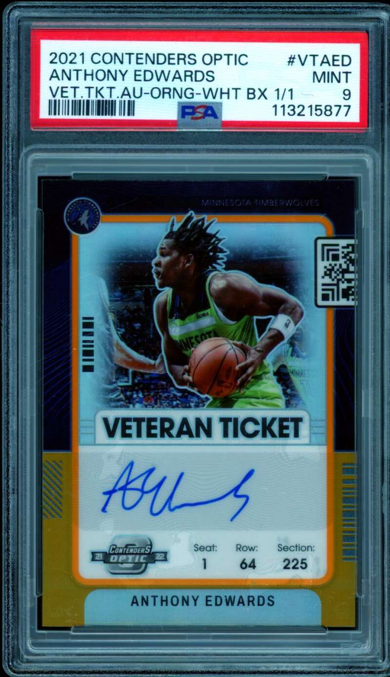 Anthony Edwards 2021-22 Contenders Optic White Box Auto (1/1) #VTAED PSA 9 Image 1