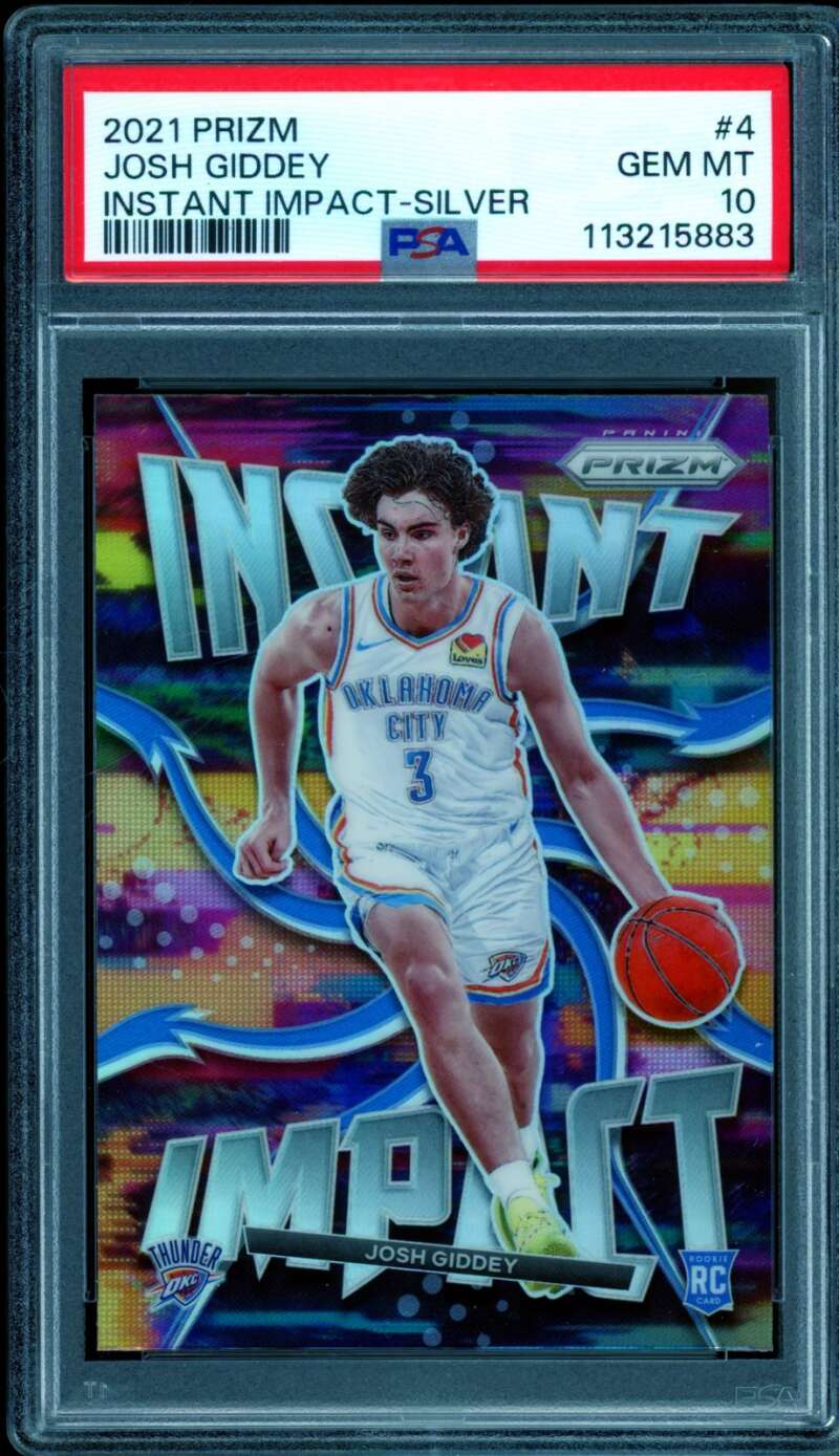 Josh Giddey Rookie Card 2021-22 Prizm Instant Impact Silver #4 PSA 10 Image 1