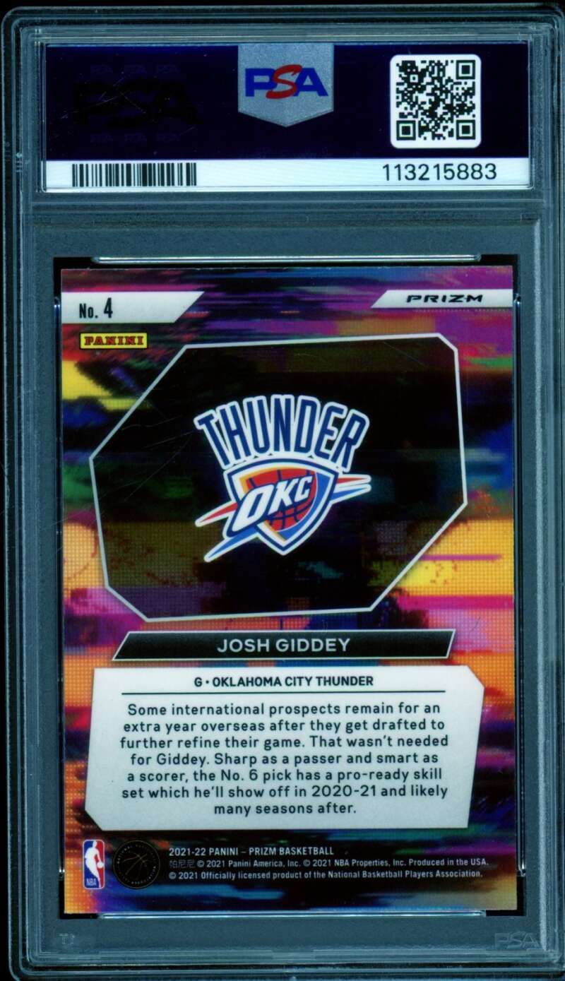 Josh Giddey Rookie Card 2021-22 Prizm Instant Impact Silver #4 PSA 10 Image 2