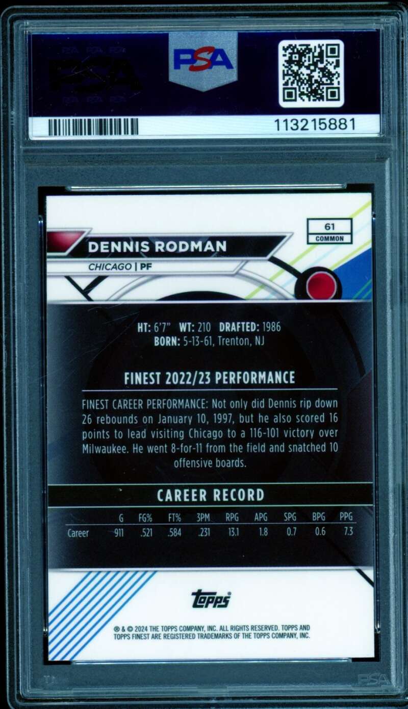 Dennis Rodman Card 2023-24 Finest Checkerboard #61 (pop 1) PSA 9 Image 2