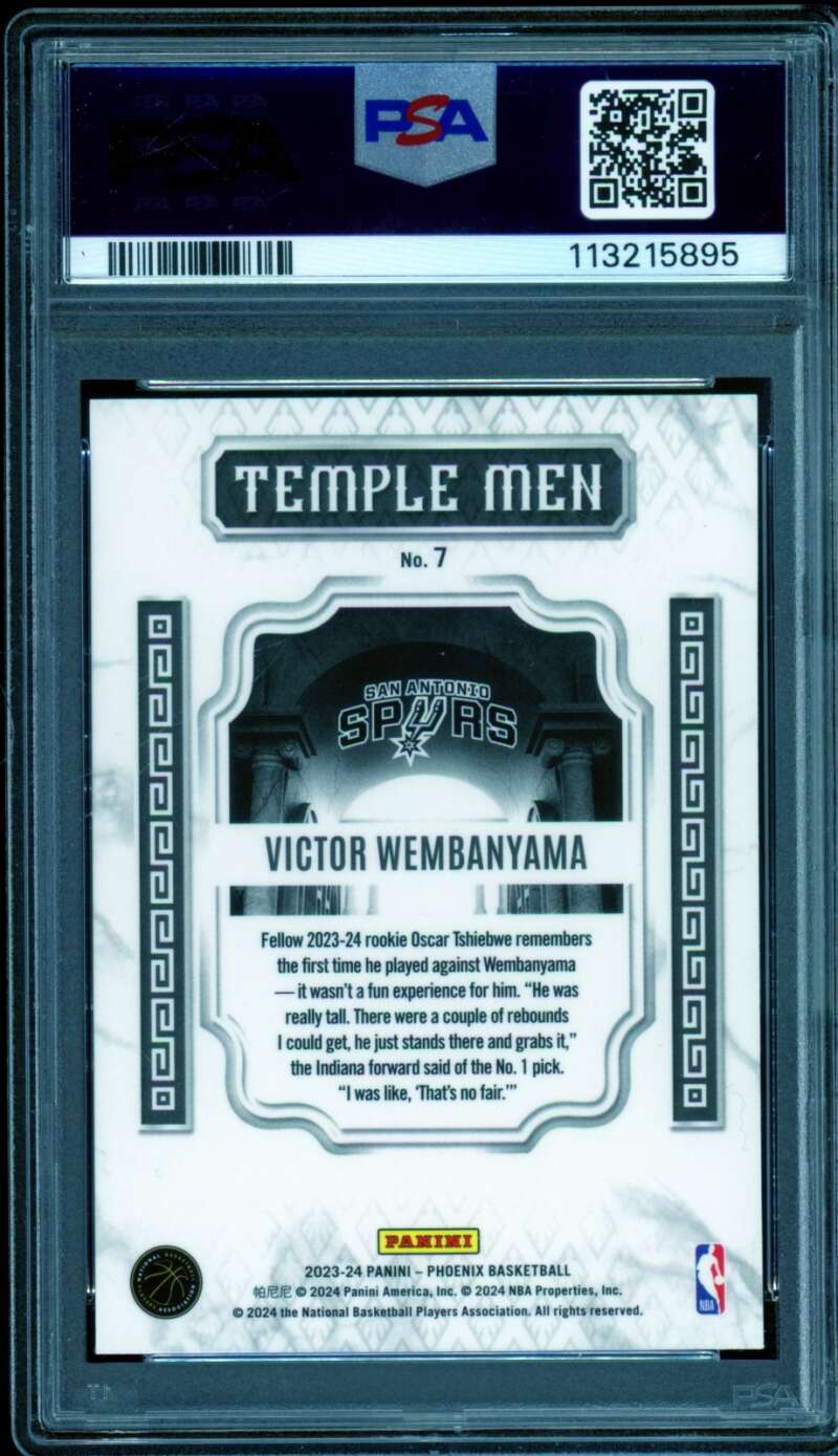 Victor Wembanyama Rookie Card 2023-24 Phoenix Temple Men Blue Ice #7 PSA 10 Image 2