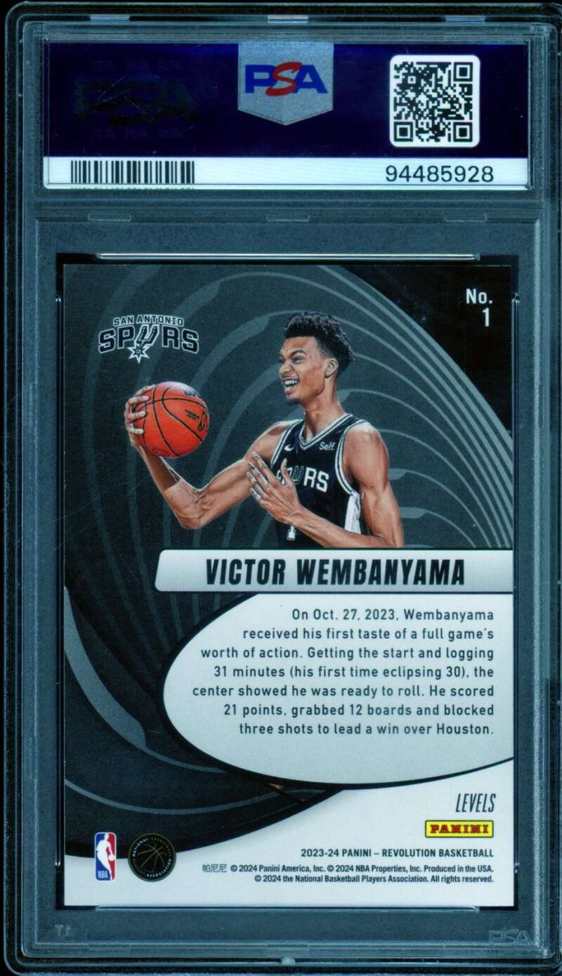 Victor Wembanyama Rookie Card 2023-24 Revolution Vortex Levels #1 PSA 10 Image 2