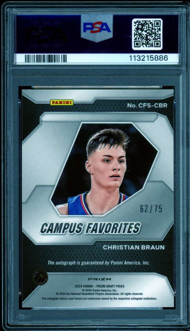 Christian Braun Rookie 2024-25 Prizm Campus Fave Sig Blue #CFSCBR (pop 2) PSA 10 Image 2