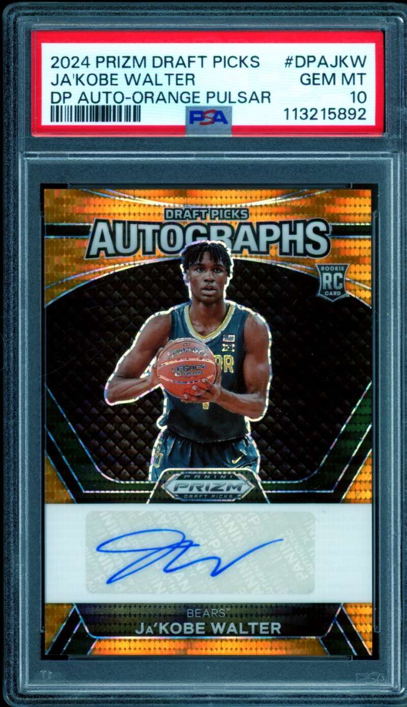 Ja'Kobe Walter Rookie 2024-25 Prizm DP Auto Orange Pulsar #DPAJKW (pop 1) PSA 10 Image 1