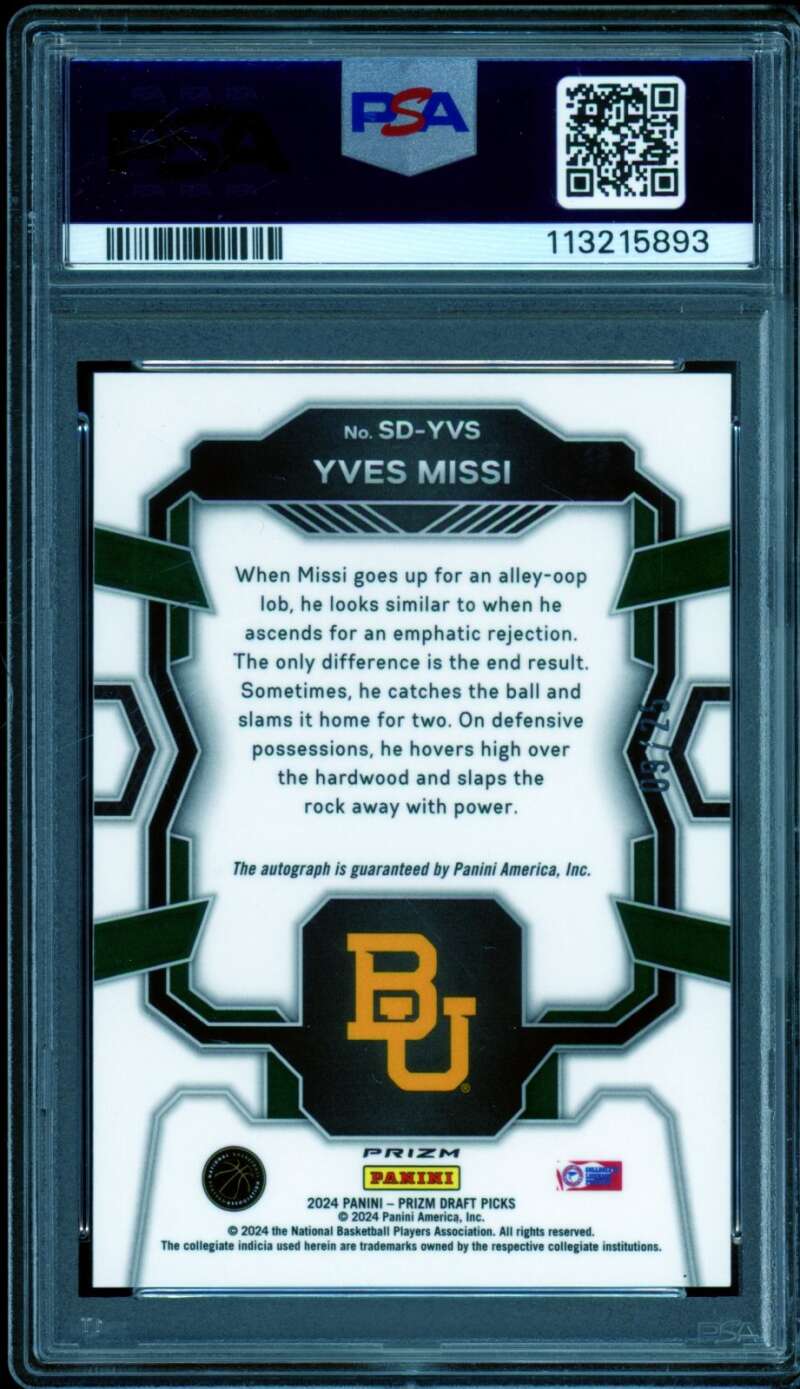 Yves Missi Rookie 2024-25 Prizm DP Signing Day Green (9/25) #vs (pop 1) PSA 10 Image 2