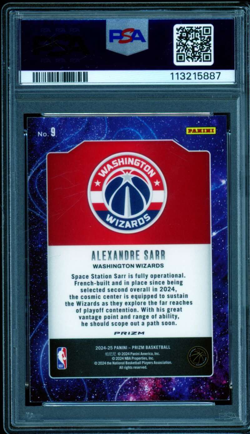 Alexandre Sarr Rookie Card 2024-25 Prizm Deep Space Silver #9 (pop 1) PSA 10 Image 2