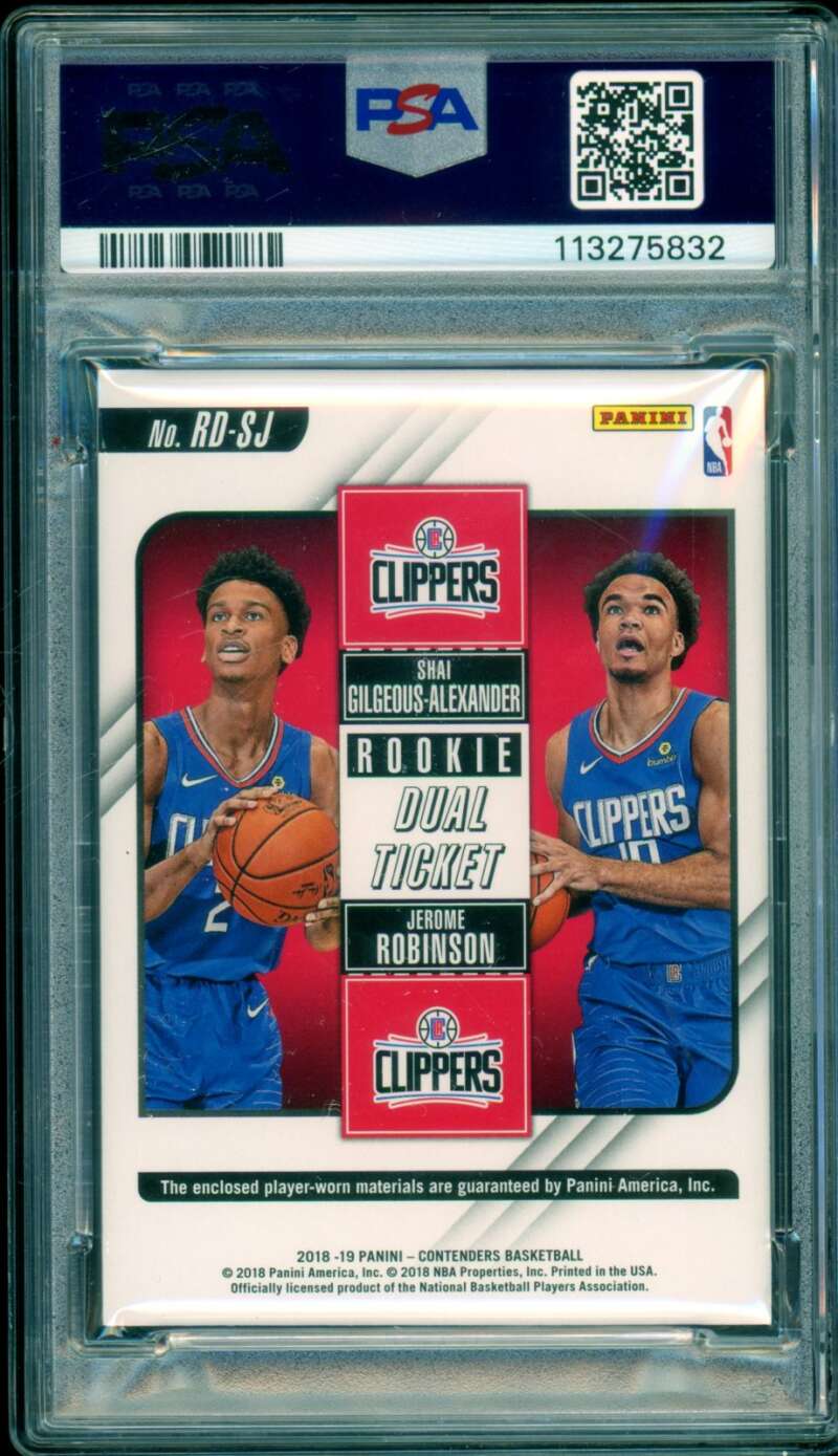 Shai Gilgeous Alexander Rookie 2018-19 Contenders Ticket Dual Swatches #SJ PSA 8 Image 2