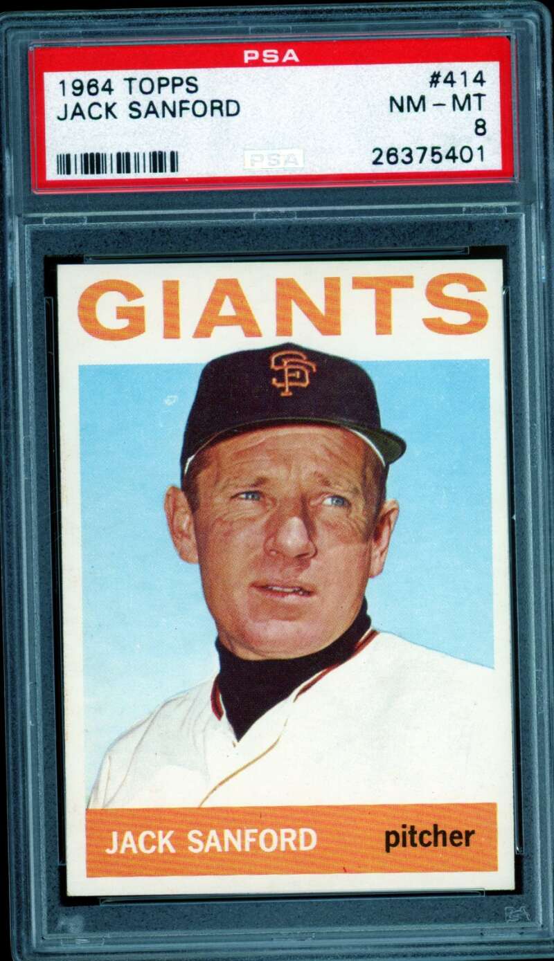 Jack Sanford Card 1964 Topps #414 PSA 8 Image 1