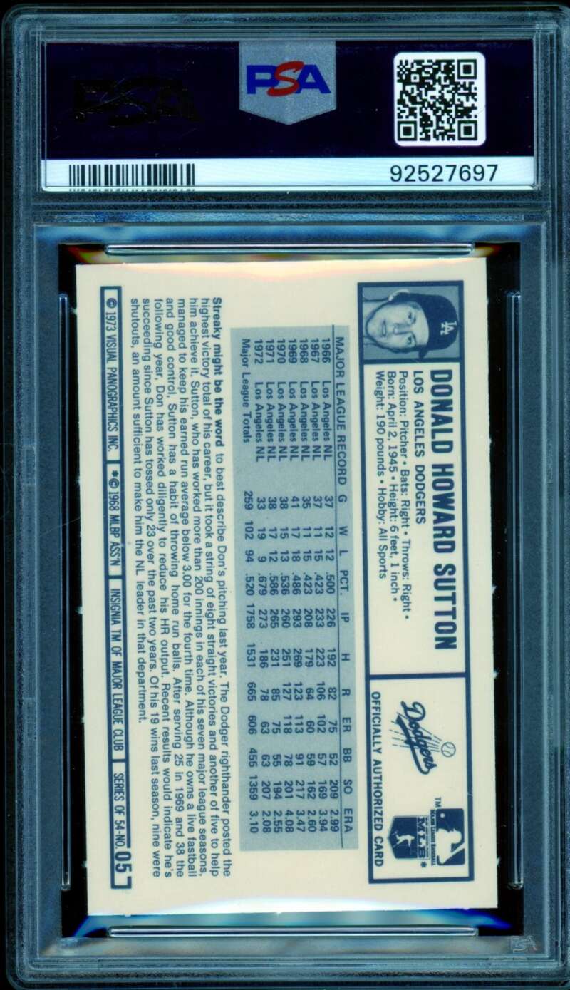 Don Sutton Card 1973 Kellogg's #5 PSA 9 Image 2