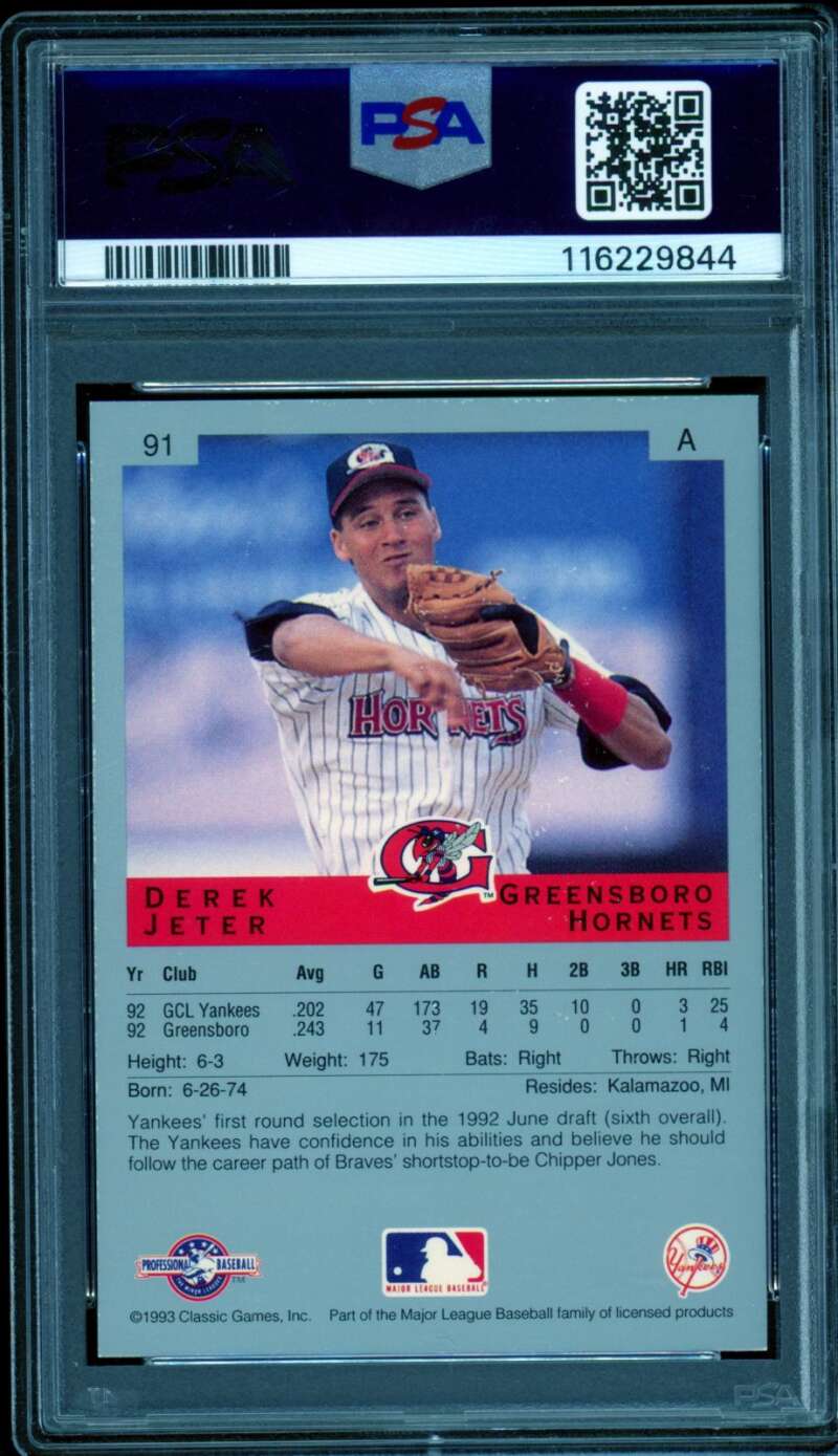 Derek Jeter Rookie Card 1993 Classic Best #91 PSA 8 Image 2