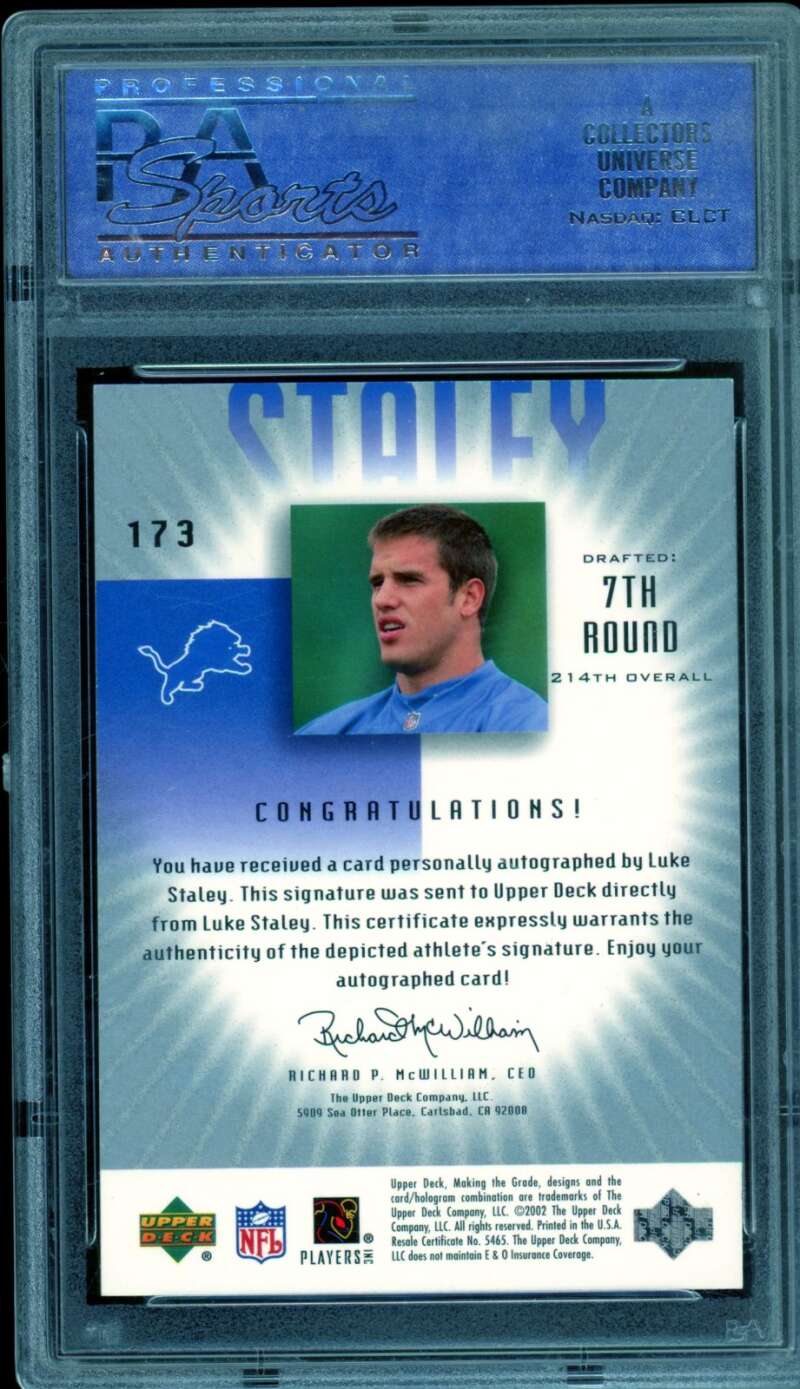 Luke Staley Rookie Card 2002 U.D. Graded #173 PSA 9 Image 2
