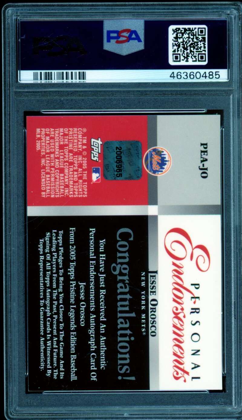 Jesse Orosco Card 2005 Topps Pristine Personal Endorsements #Jo (pop 2) PSA 9 Image 2