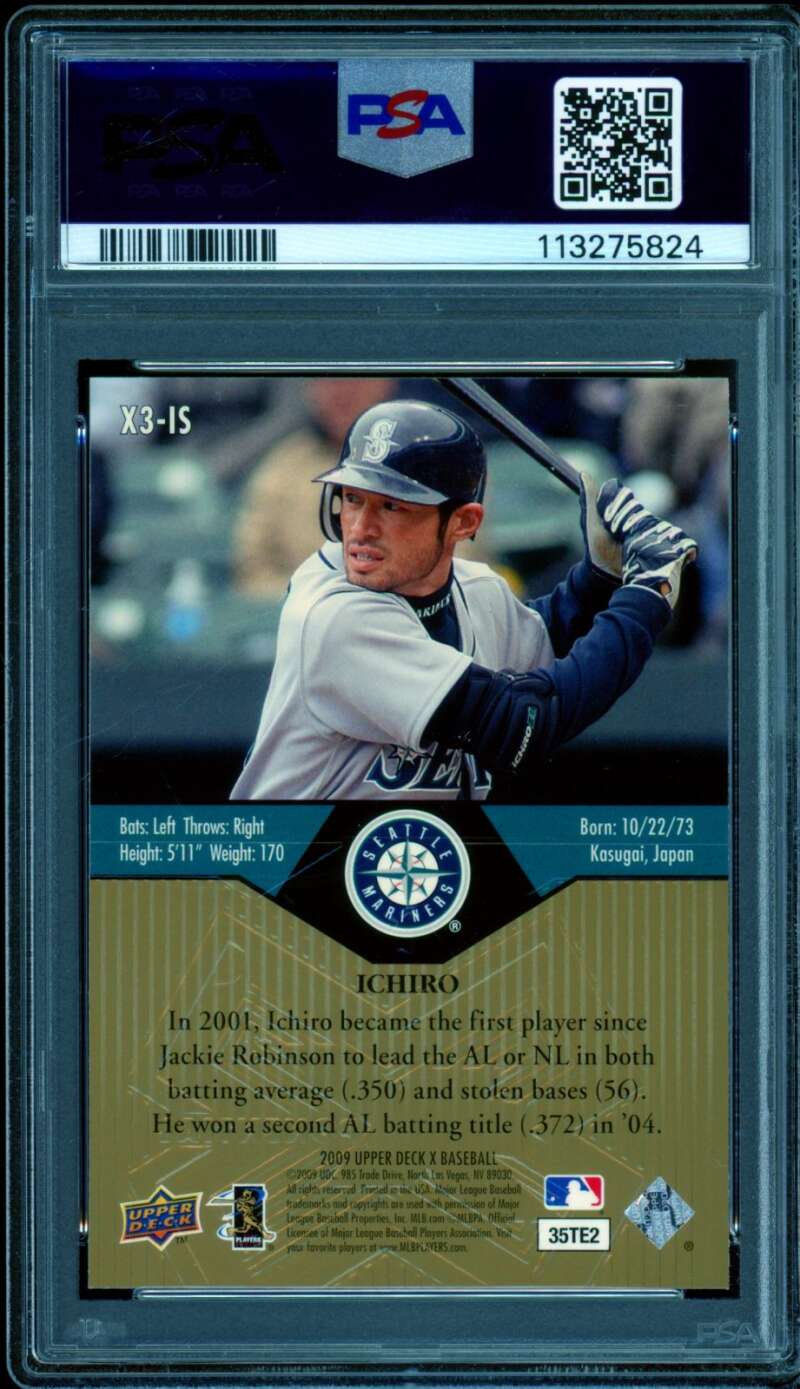 Ichiro Suzuki Card 2009 Upper Deck X #X3-Is (pop 4) PSA 10 Image 2