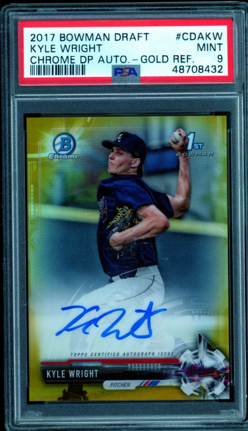 Kyle Wright Card 2017 Bowman Draft Chrome DP Auto Gold Refractor #CDAKW PSA 9 Image 1