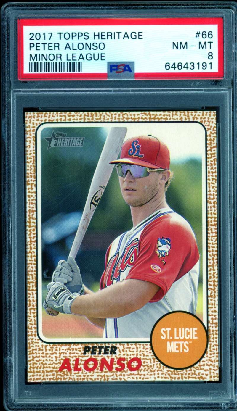 Peter Alonso Rookie Card 2017 Topps Heritage #66 PSA 8 Image 1