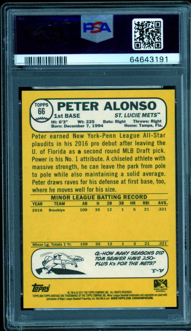 Peter Alonso Rookie Card 2017 Topps Heritage #66 PSA 8 Image 2