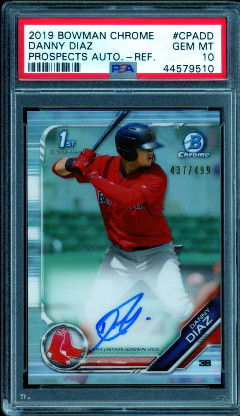 Danny Diaz Rookie Card 2019 Bowman Chrome Prospect Auto Refractor #CPADD PSA 10 Image 1