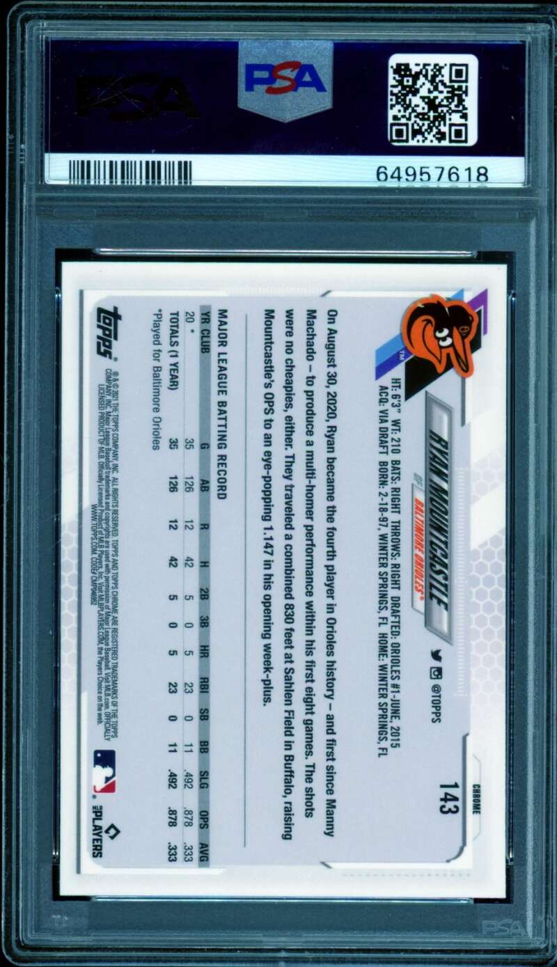 Ryan Mountcastle Rookie Card 2021 Topps Chrome Sapphire #143 PSA 9 Image 2