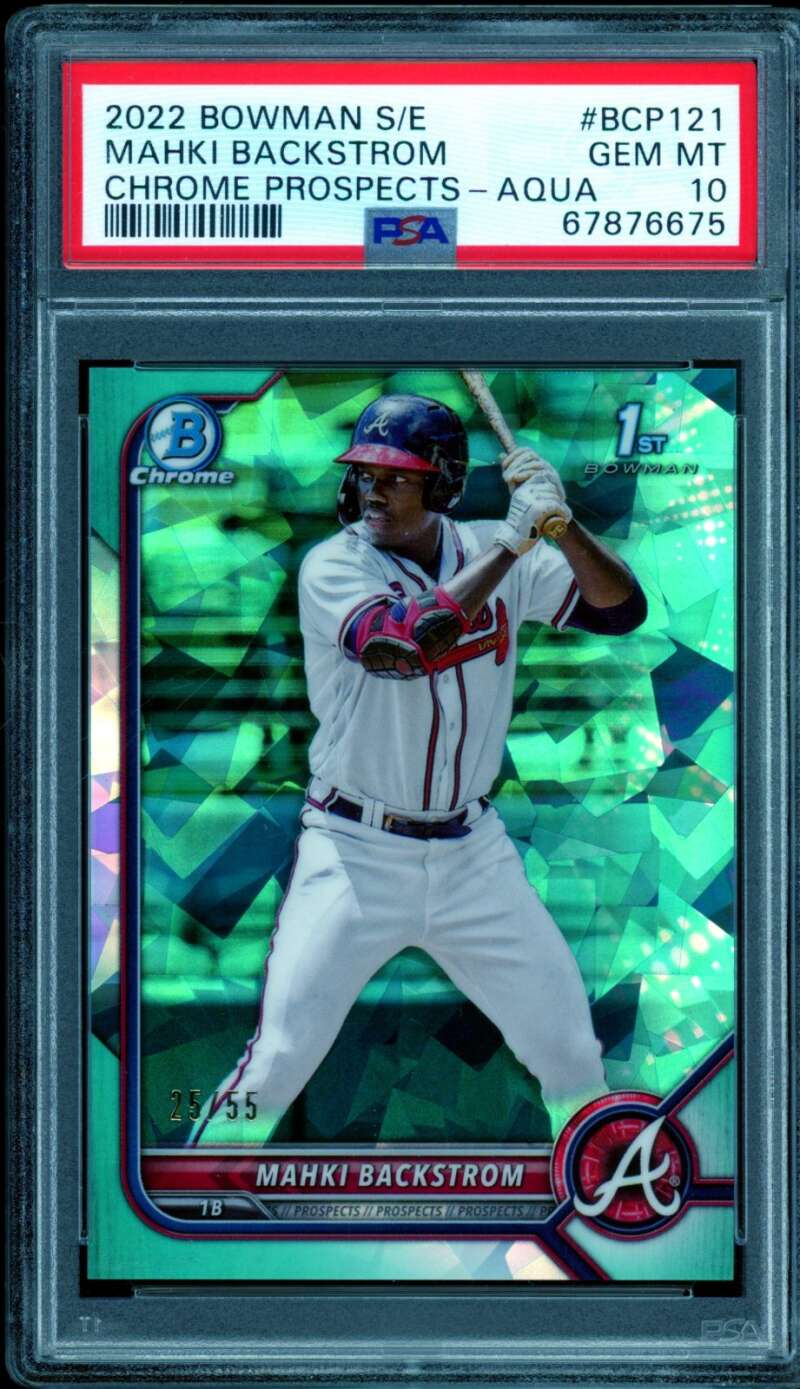Mahki Backstrom Rookie 2022 Bowman Chrome Prospects Aqua (22/55) #BCP121 PSA 10 Image 1