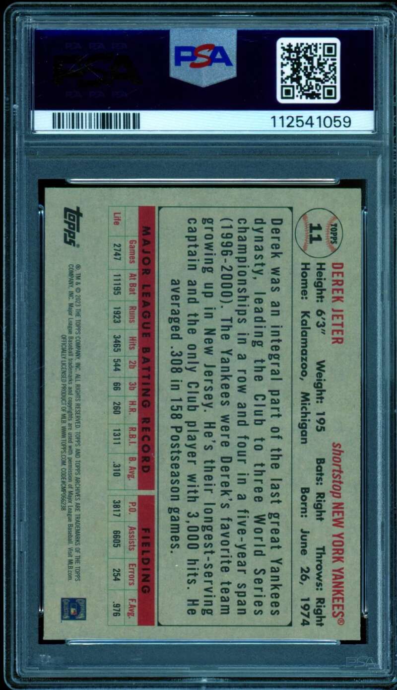 Derek Jeter Card 2023 Topps Archives #11 (pop 3) PSA 9 Image 2