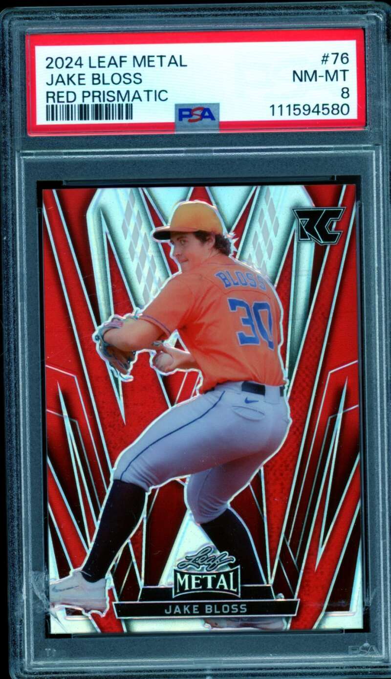 Jake Bloss Card 2024 Leaf Metal Red Prismatic ((19/25) #76 PSA 8 Image 1