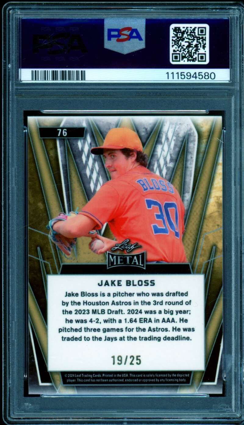 Jake Bloss Card 2024 Leaf Metal Red Prismatic ((19/25) #76 PSA 8 Image 2