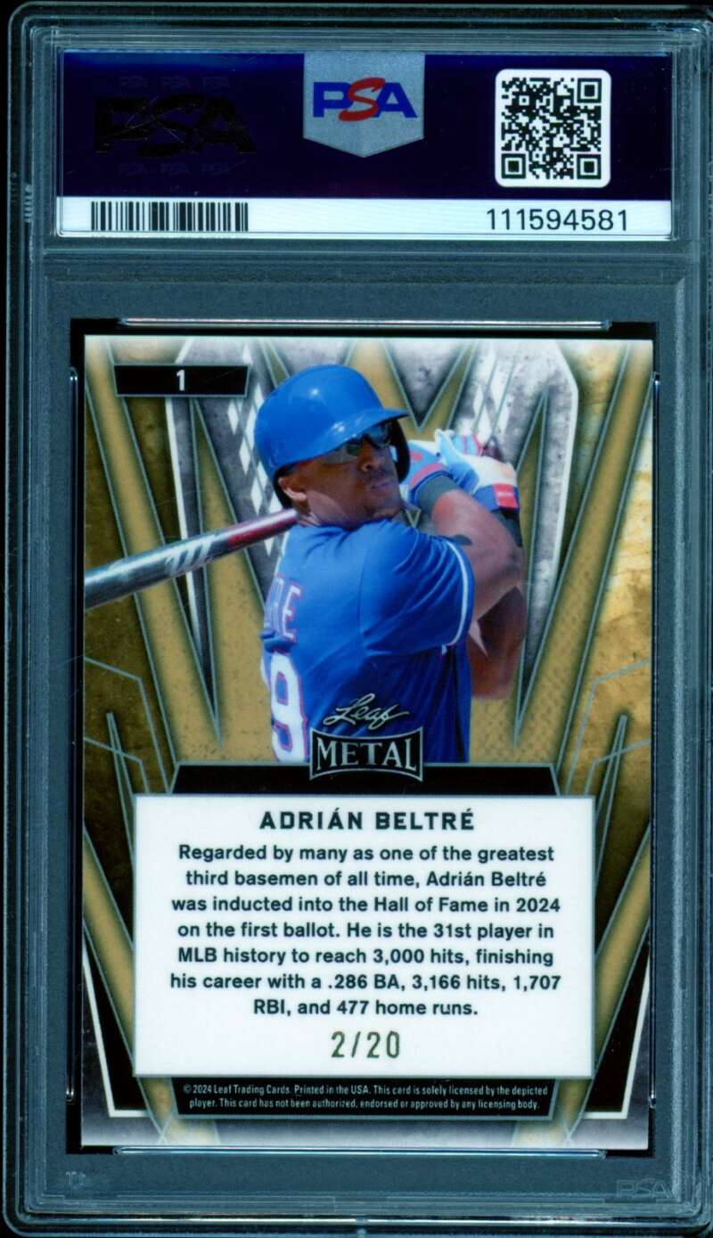 Adrian Beltre Card 2024 Leaf Metal Silver Lava (2/20) #1 PSA 8 Image 2